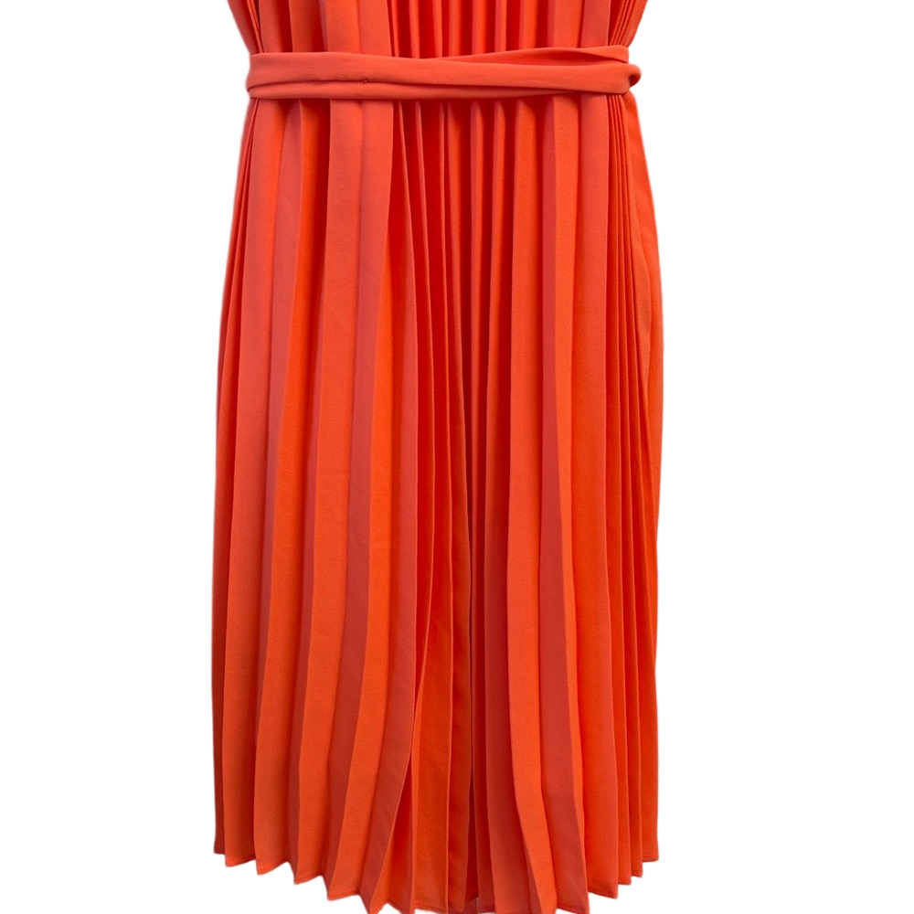 Banana Republic Tangerine Orange Belted Pleated Petite Dress 0P Sleeveless - Picture 10 of 15